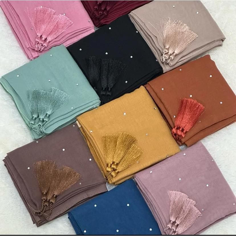 ORIGINAL /HIJAB SEGIEMPAT PARIS TASSEL SWAROVSKI/PARIS JAMBUL PAYET TABUR SWAROVSKI  PARIS TASSEL PA