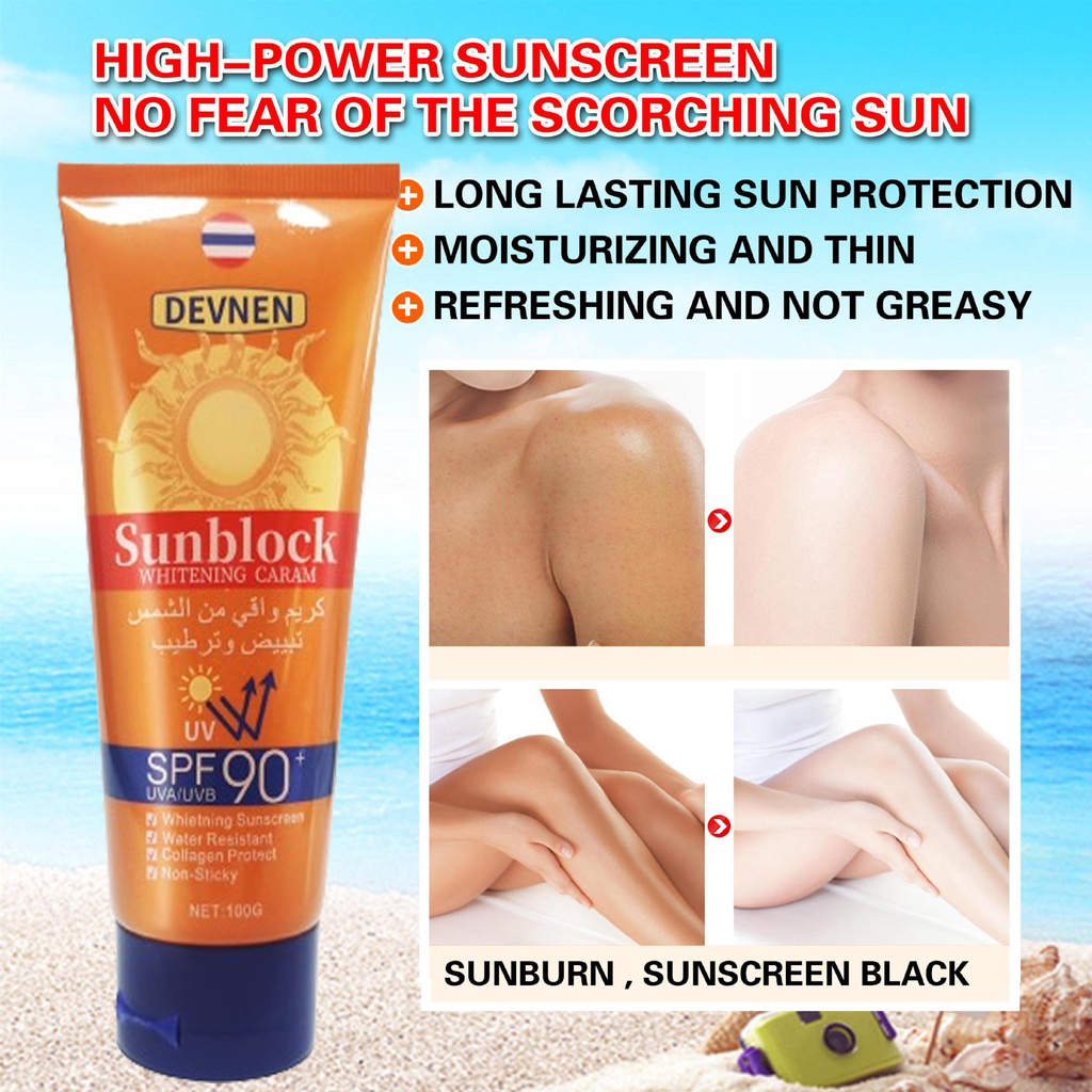 DEVNEN 100g Glowing Up Sunscreen Cream SPF 90 Whitening Sunblock Lotion Wajah Dan Badan
