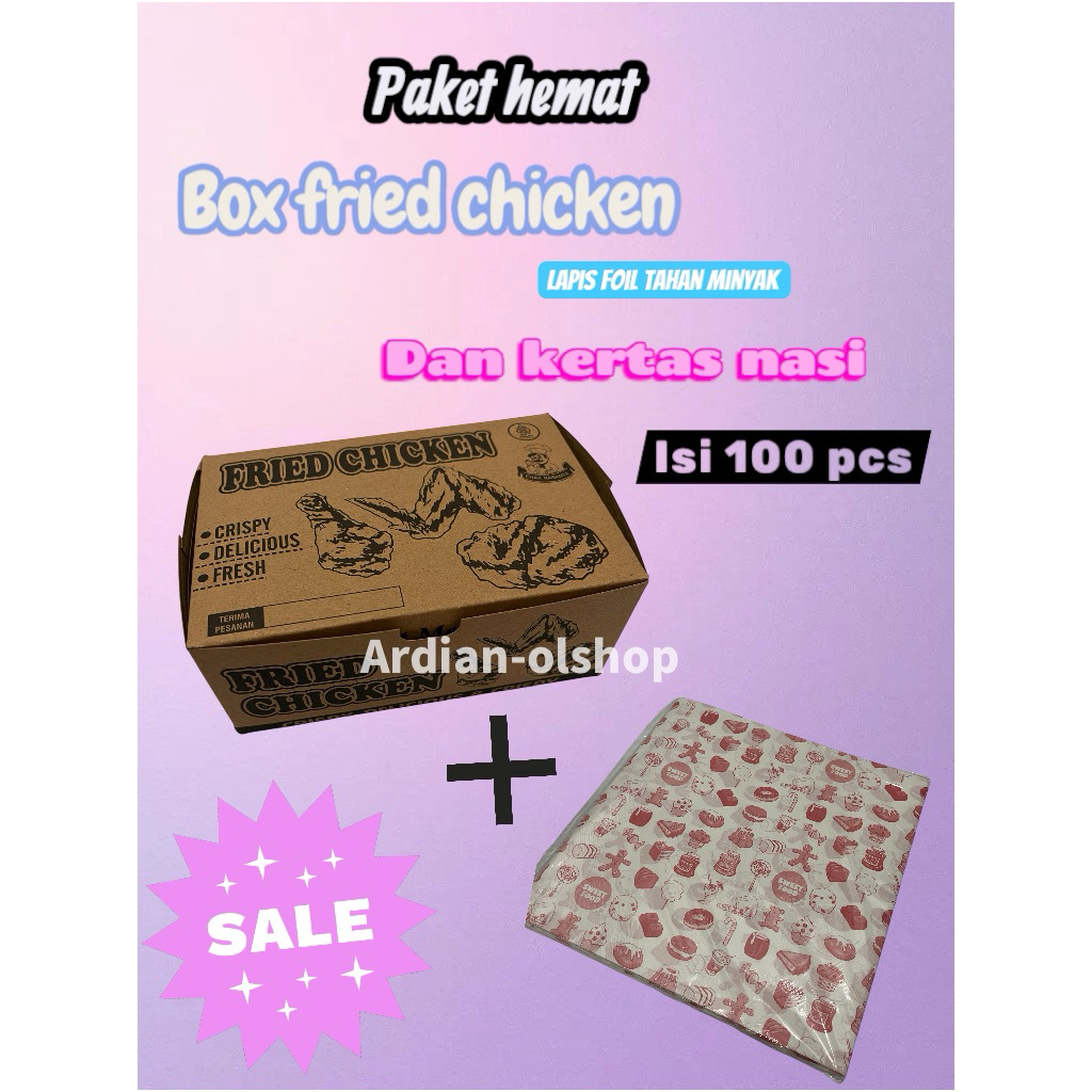 

beli satu gratis satu beli box fried chicken bonus kertas bungkus nasi paket hemat siap pakai