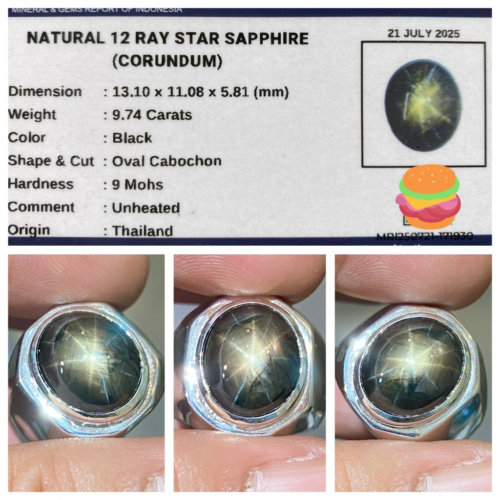 Natural 9.74ct 12 star ray sapphire no heat thailand