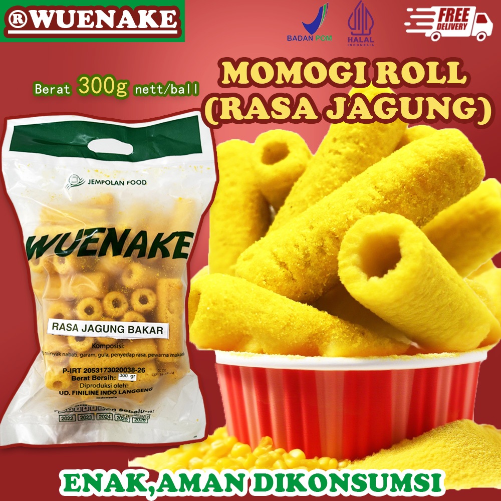 

300gram Snack Momogi Roll Rasa Jagung,Barcelona Wafer Roll Mini Isi Krim Rasa Corn Roll