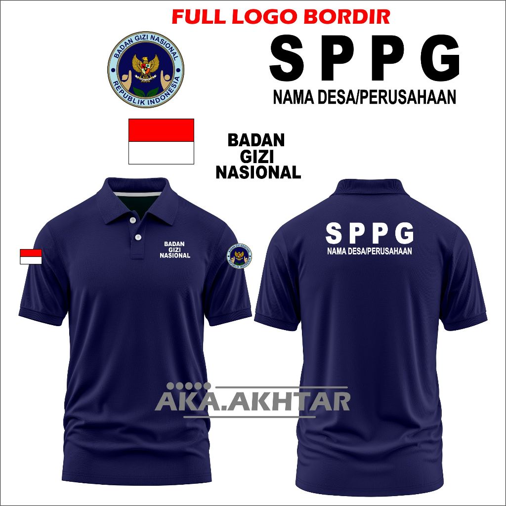 KAOS POLO COTTON SPPG BGN LENGAN PENDEK FULL BORDIRAN - KAOS KERAH SPPG BGN - KAOS BADAN GIZI NASION