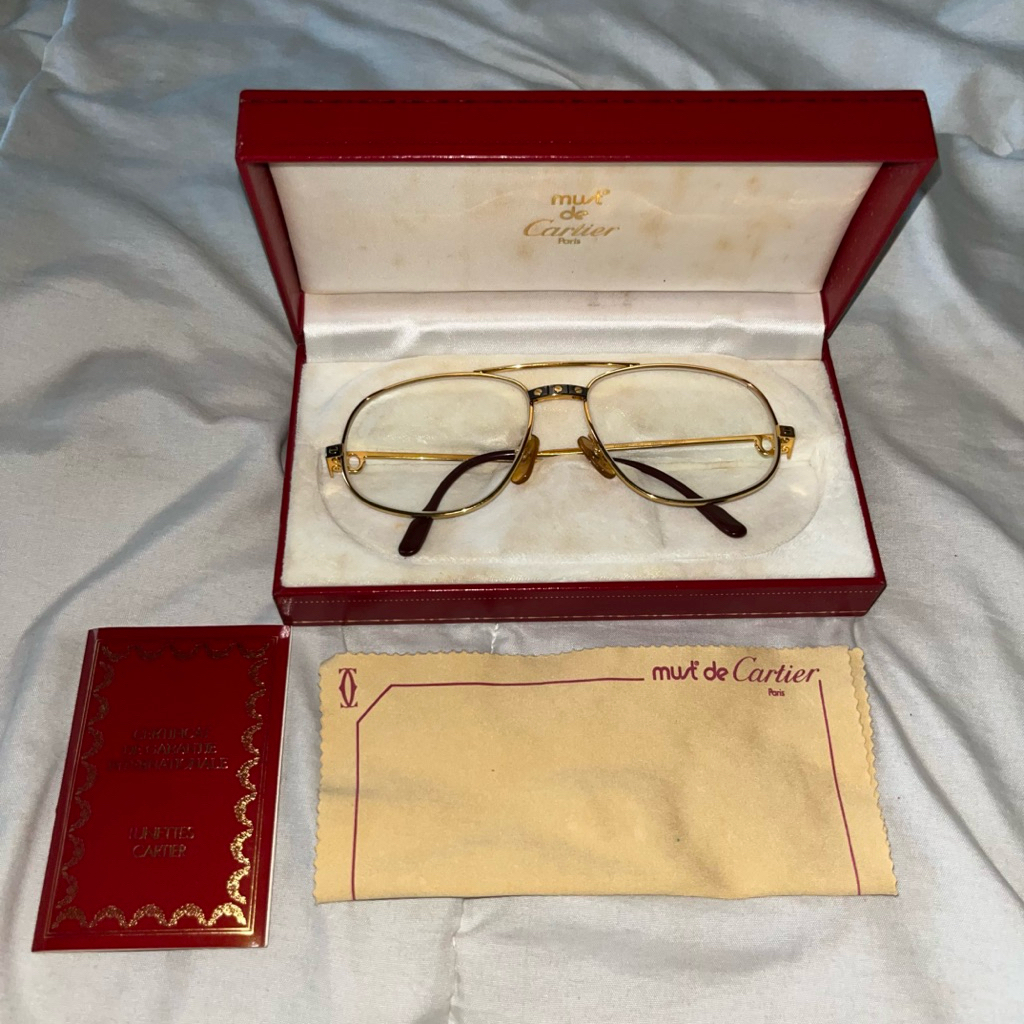 VERY RARE Kacamata Vintage Must de Cartier Vendome Santos 1986 Original 56 16 Gold Plated Lengkap Bo