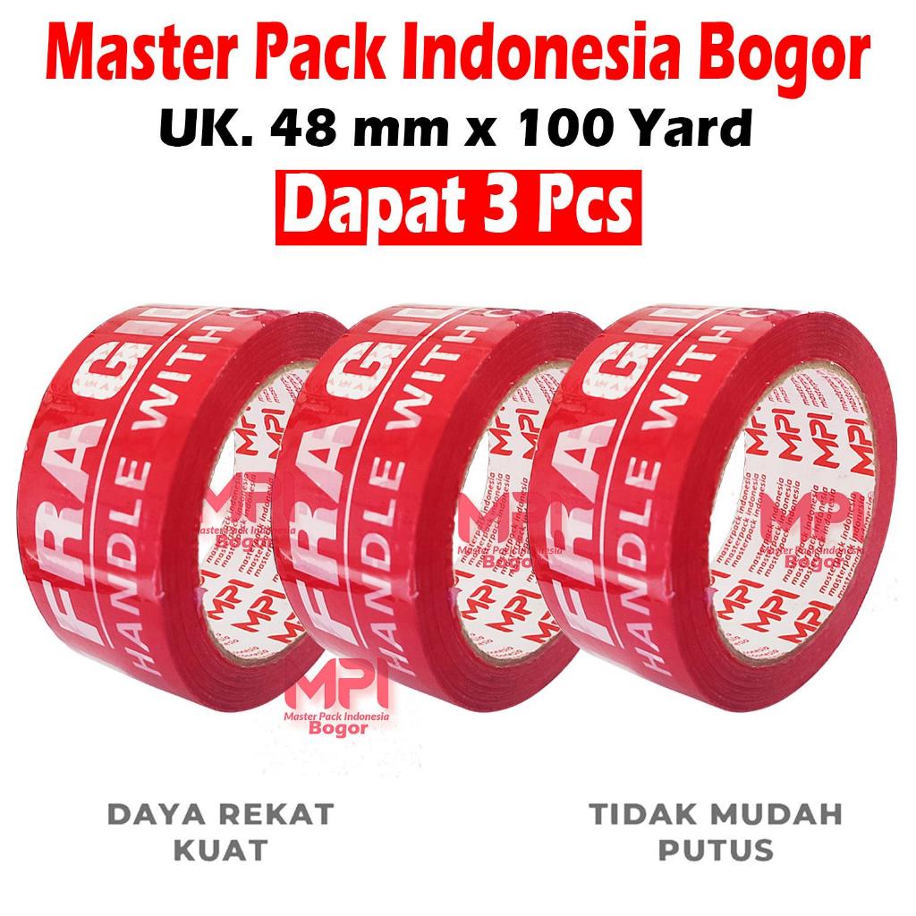 

3 PCS - Lakban Fragile Merah 48 mm x 100 Yard - Handle With Care Jangan Di Banting