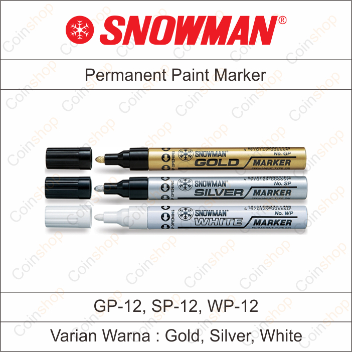 

Snowman GP-12 SP-12 WP-12 Spidol Permanen Permanent Paint Marker Gold Silver White Per Pcs