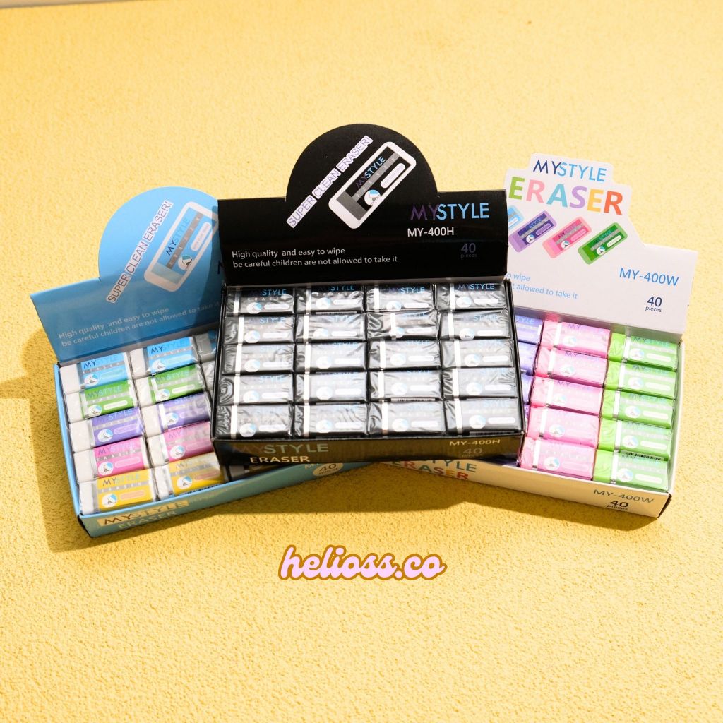 

PENGHAPUS PENSIL BLACK WHITE FULL COLOR STIP PENGHAPUS ERASER KOTAK MINI WARNA WARNI BERSIH PUTIH 1 BOX ISI 40 PCS HELIOSS.CO