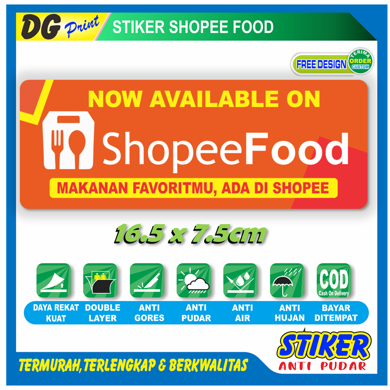 

Stiker anti pudar shopee food panjang identitas jualan makanan online sticker warung restoran dll