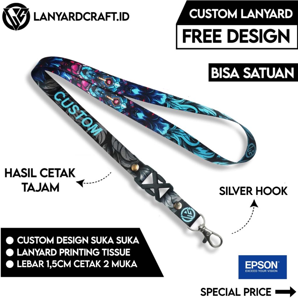 

[CUSTOM SATUAN] Custom Lanyard Size 1,5cm Type SP-SH Lanyard Id Card Printing / Lanyard Custom Desain Satuan