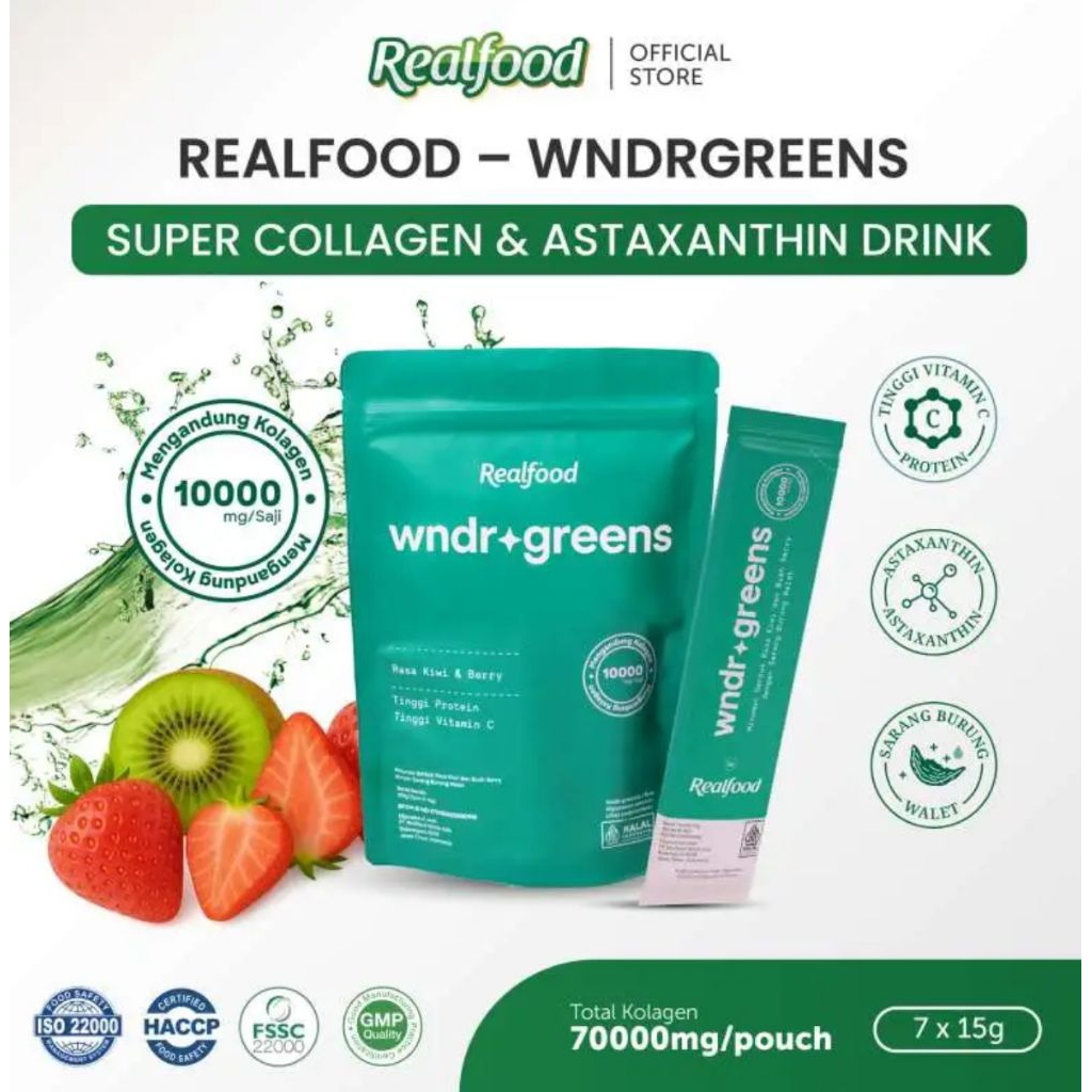 

Realfood Wndrgreens Super 10,000mg Collagen Bird's Nest Drink Minuman Collagen dengan Astaxanthin, Glutathione, dan Klorofil