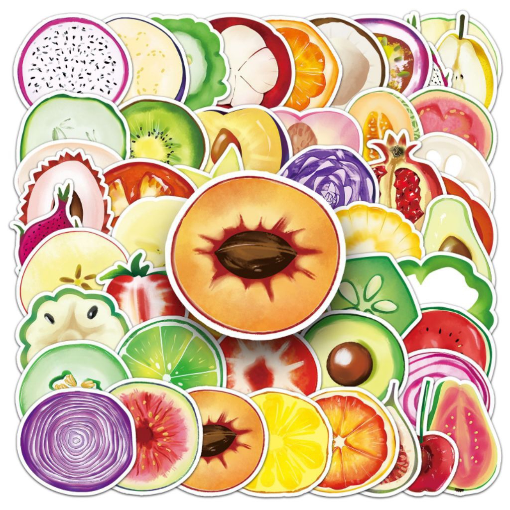 

[50 Pcs] DECO STICKER | STICKER DIY | JURNAL AESTHETIC [DS-132] FRUITS BUAH-BUAHAN SAYURAN Sticker Koper, HP Laptop Tumbler Komputer