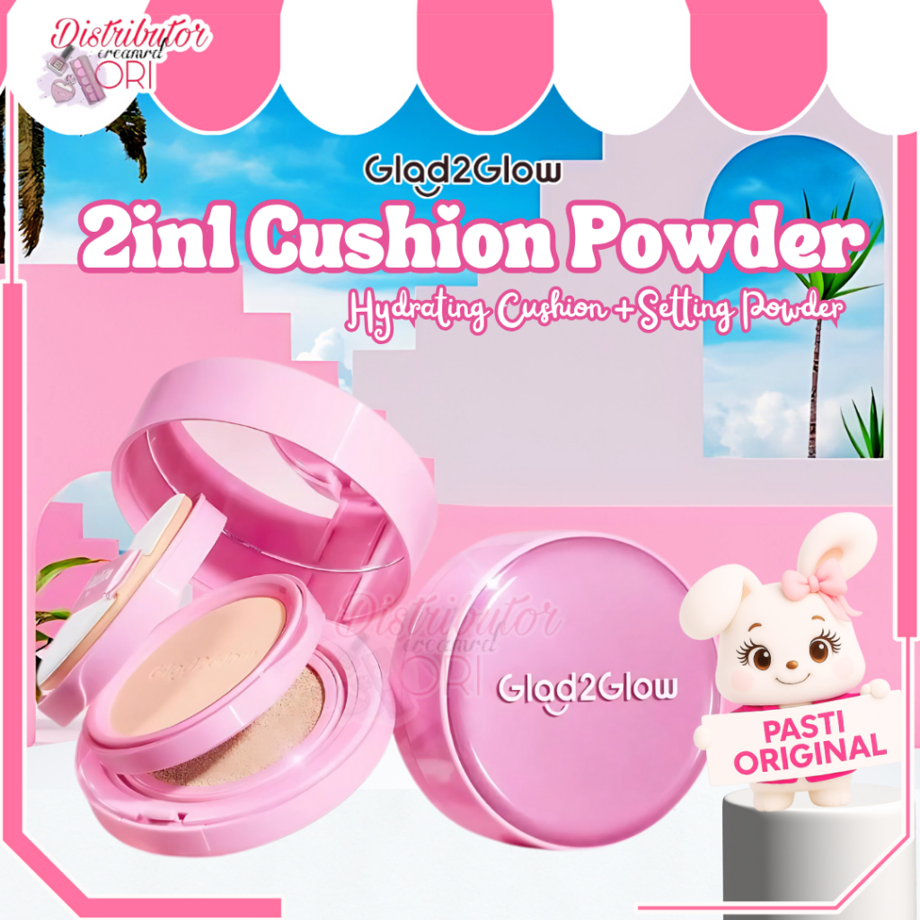 Glad2Glow 2in1 Perfect Pair Cushion Powder Foundation Waterproof  Make Up Setting BB Cream Glad 2 Gl