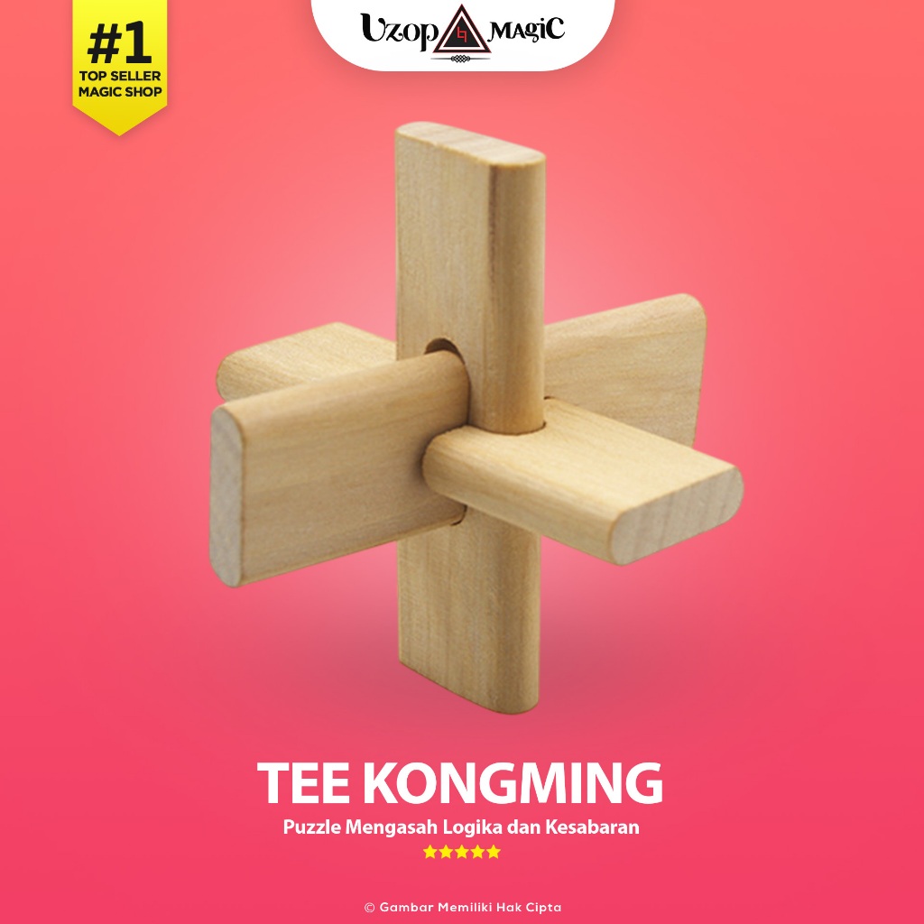 Puzzle Kayu 3D Kongming Lock Tee - Puzzle Edukatif Anak & Dewasa - Uzop Magic Shop