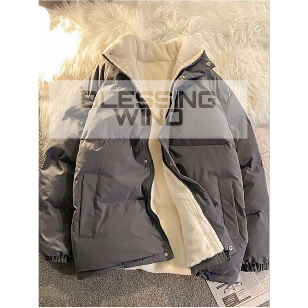 blessing wind - Jaket Puffer Bulu Jaket Musim Dingin Unisex Jaket Musim Dingin Pria Jaket Musim Ding