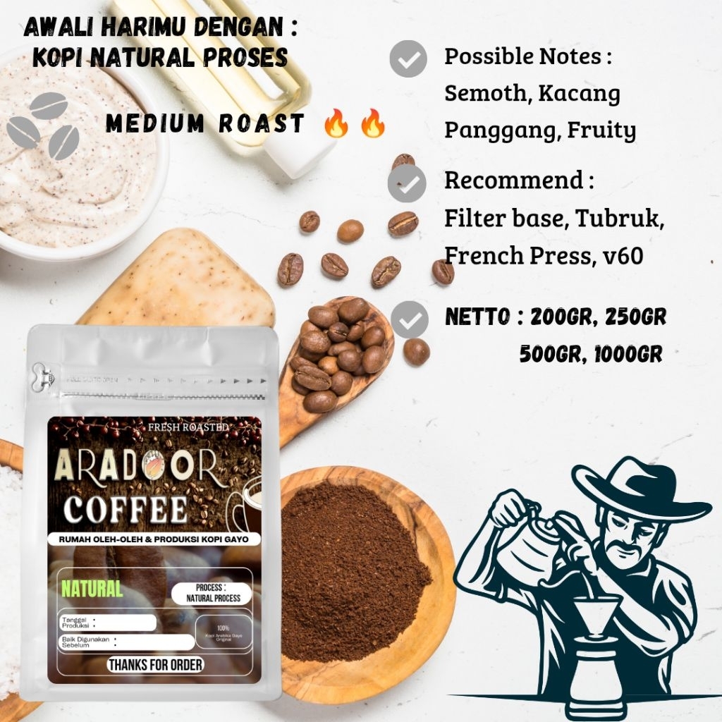 

Kopi Gayo NATURAL Premium Arabika Gayo AraDoor Coffee