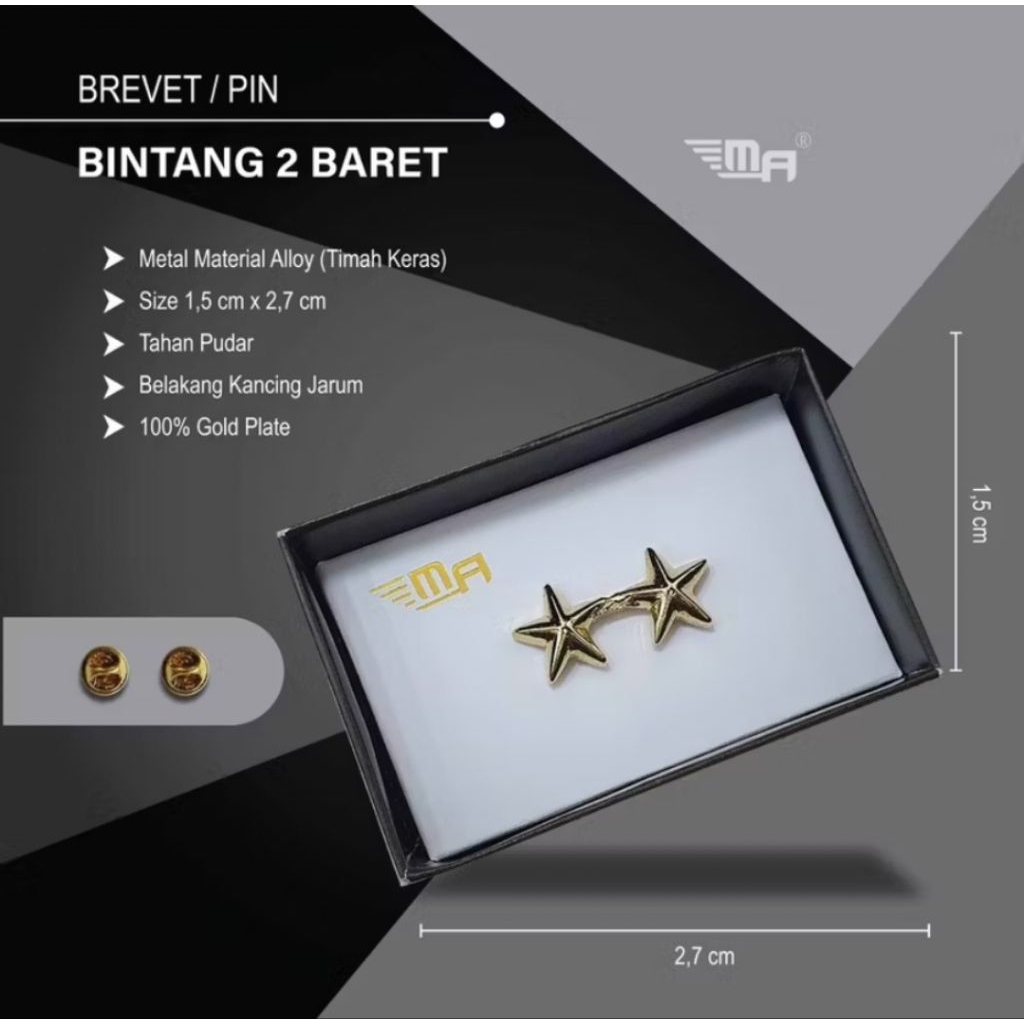 Pin Bintang Baret Dan Topi Mut Gold