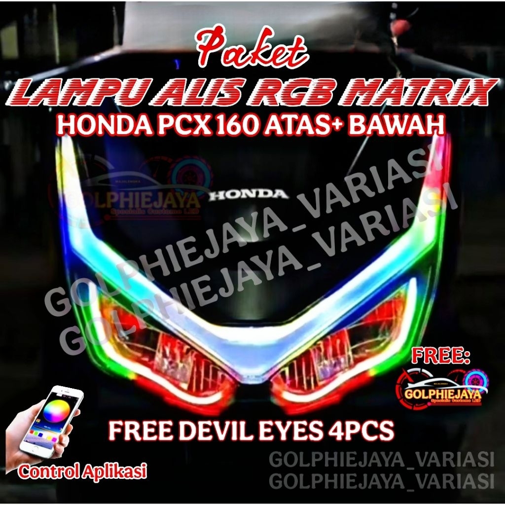 Paket lampu alis running rgb pcx 160 free devil eyes 1 set led alis rgb bluetooth honda pcx 160 new