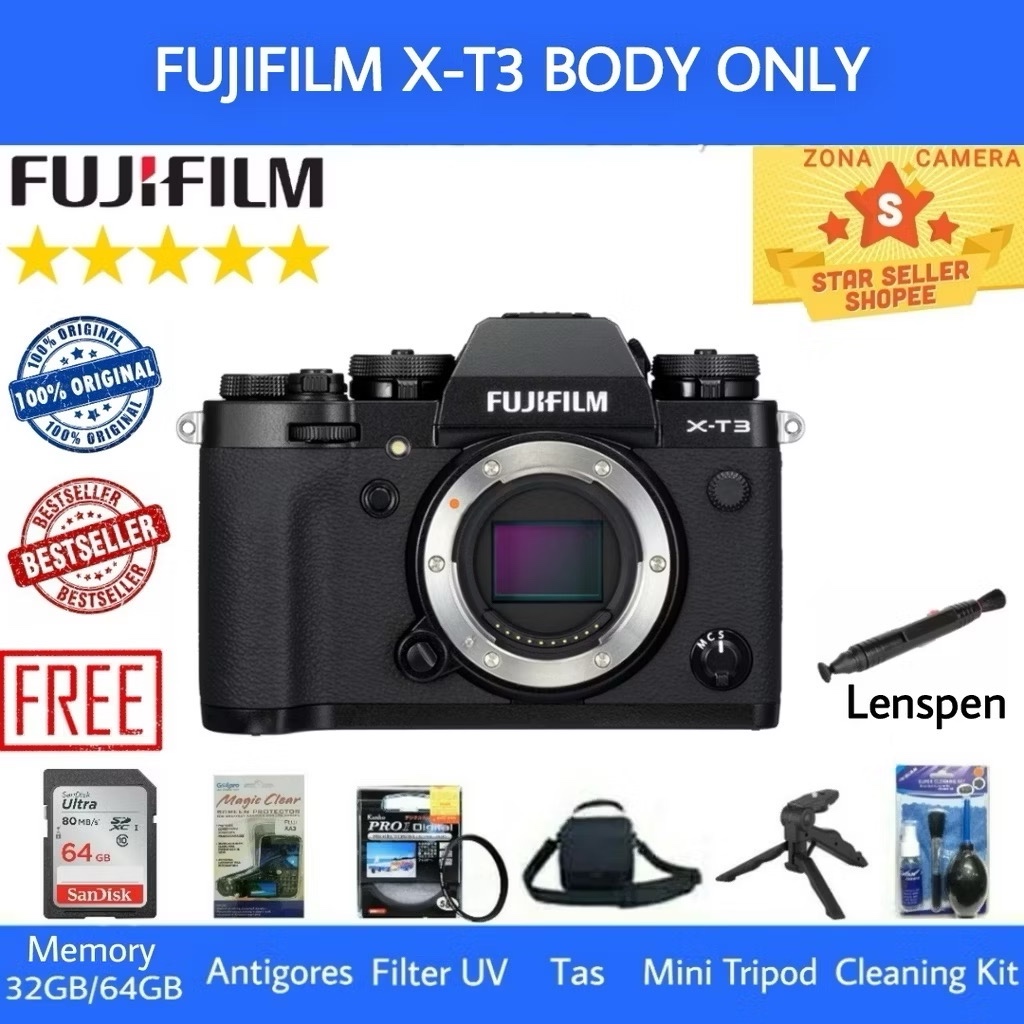 FUJIFILM X-T3 XT3 BODY ONLY / FUJIFILM X-T3 XT3 WIFI ORIGINAL - PAKET LENGKAP