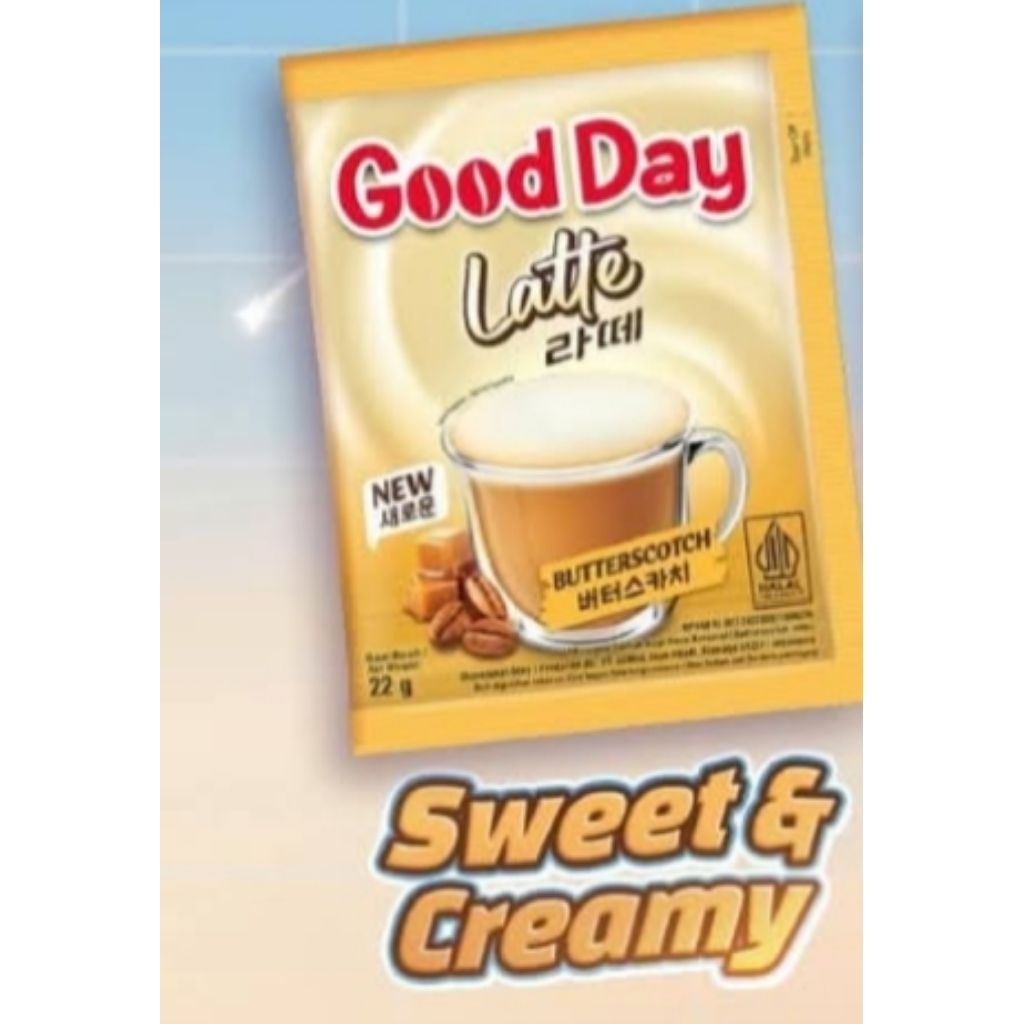 

good day latte terlaris korean 22 gr per pcs original dan butterscotch cream
