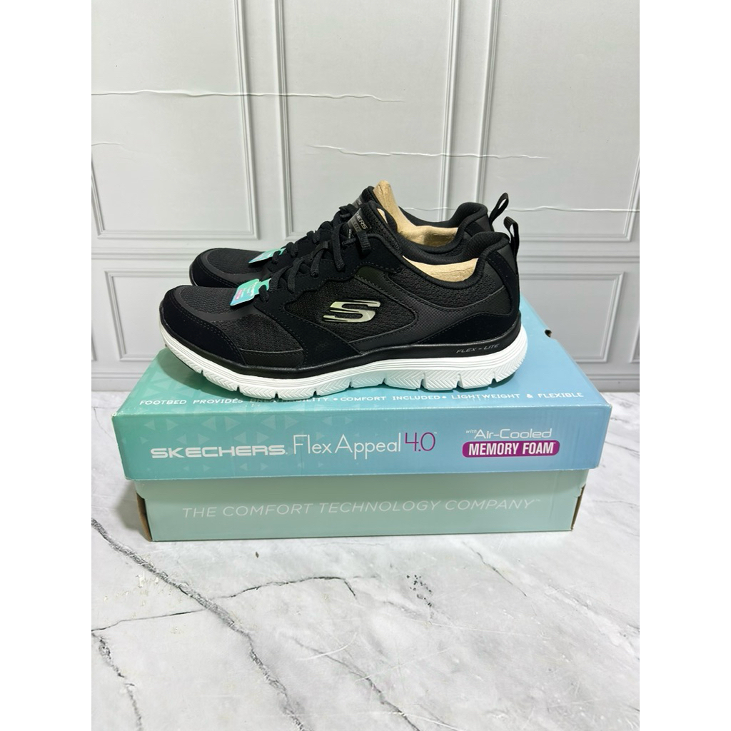 SIZE 37 SKECHERS FLEX APPEAL 4.0 149305BKW BLACK/WHITE ORIGINAL