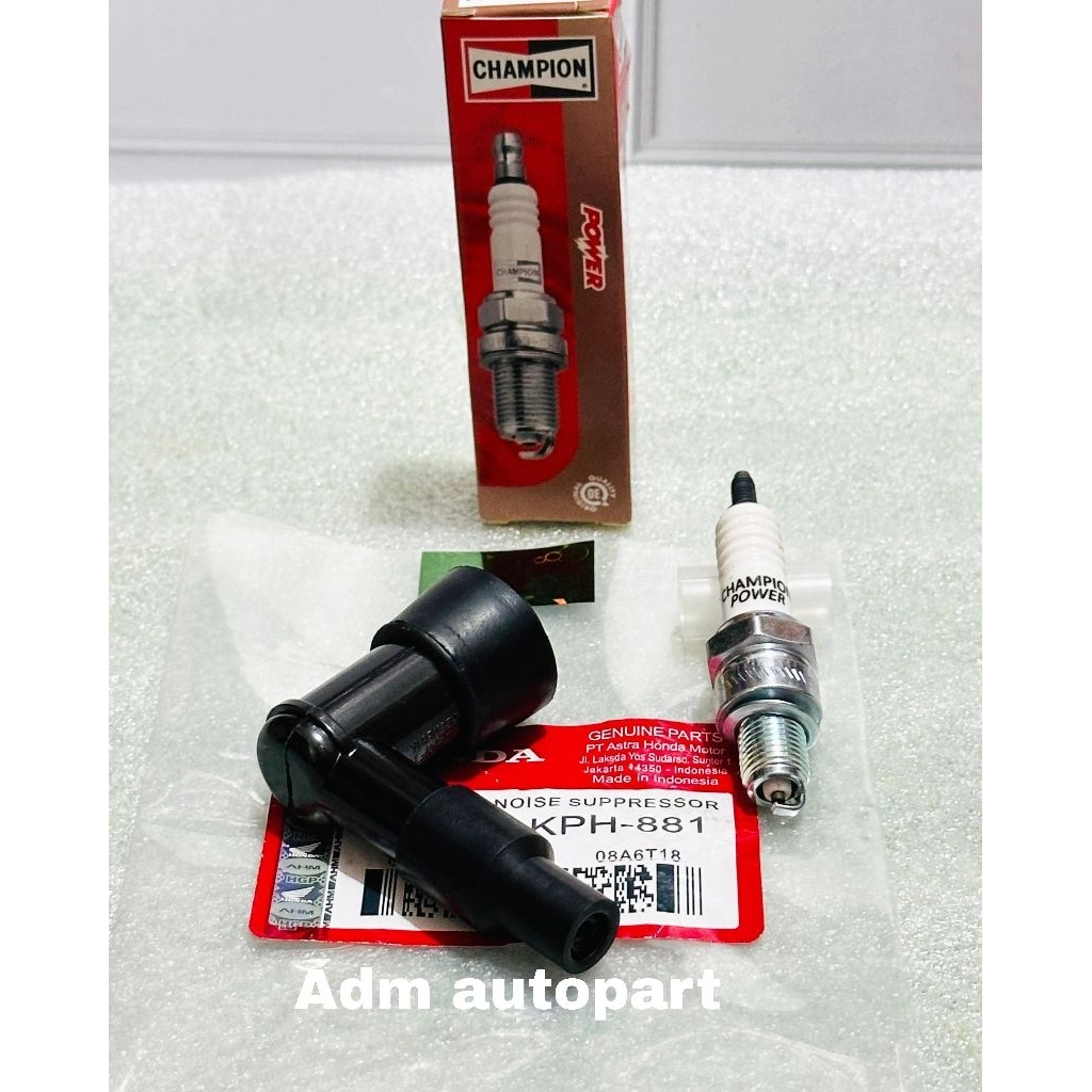 Busi Champion POWER PZ7HC-SEA + Tutup Busi Cop Busi KPH/GN5 Original Grand Legenda Revo 100 Supra Su