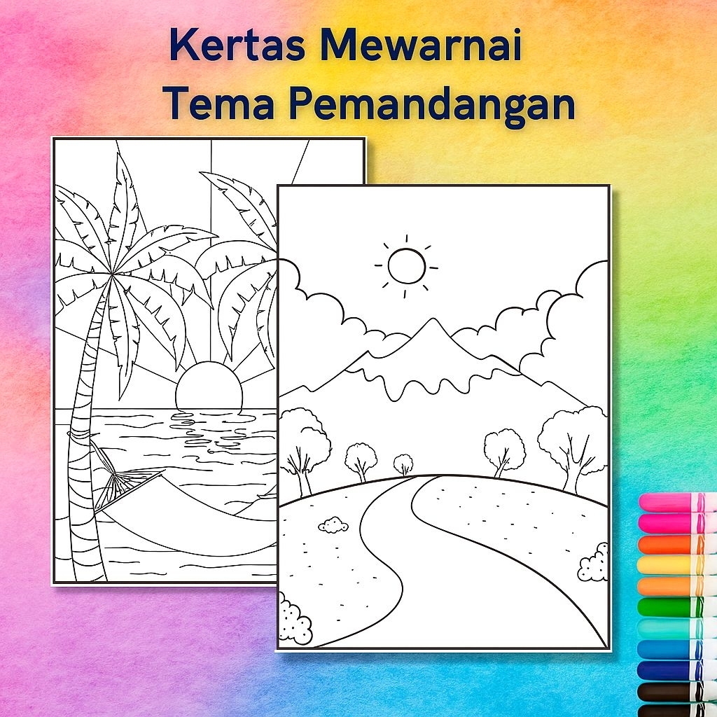 

15 - 50 Lembar Gambar Mewarnai Tema PEMANDANGAN