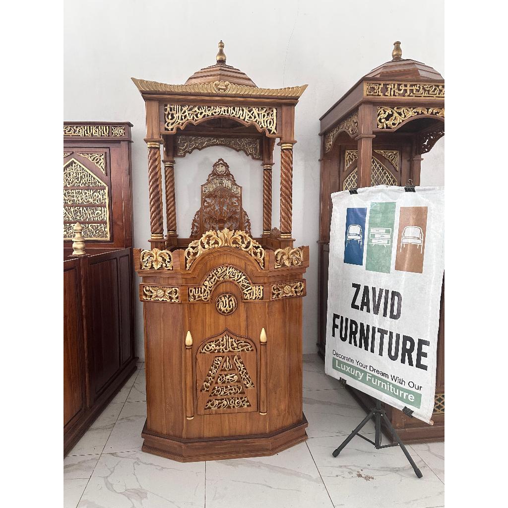 Mimbar Kayu Jati, Mimbar Masjid Mewah, Mimbar Masjid Mewah Kayu Jati, Mimbar Masjid Kubah, Mimbar Ma