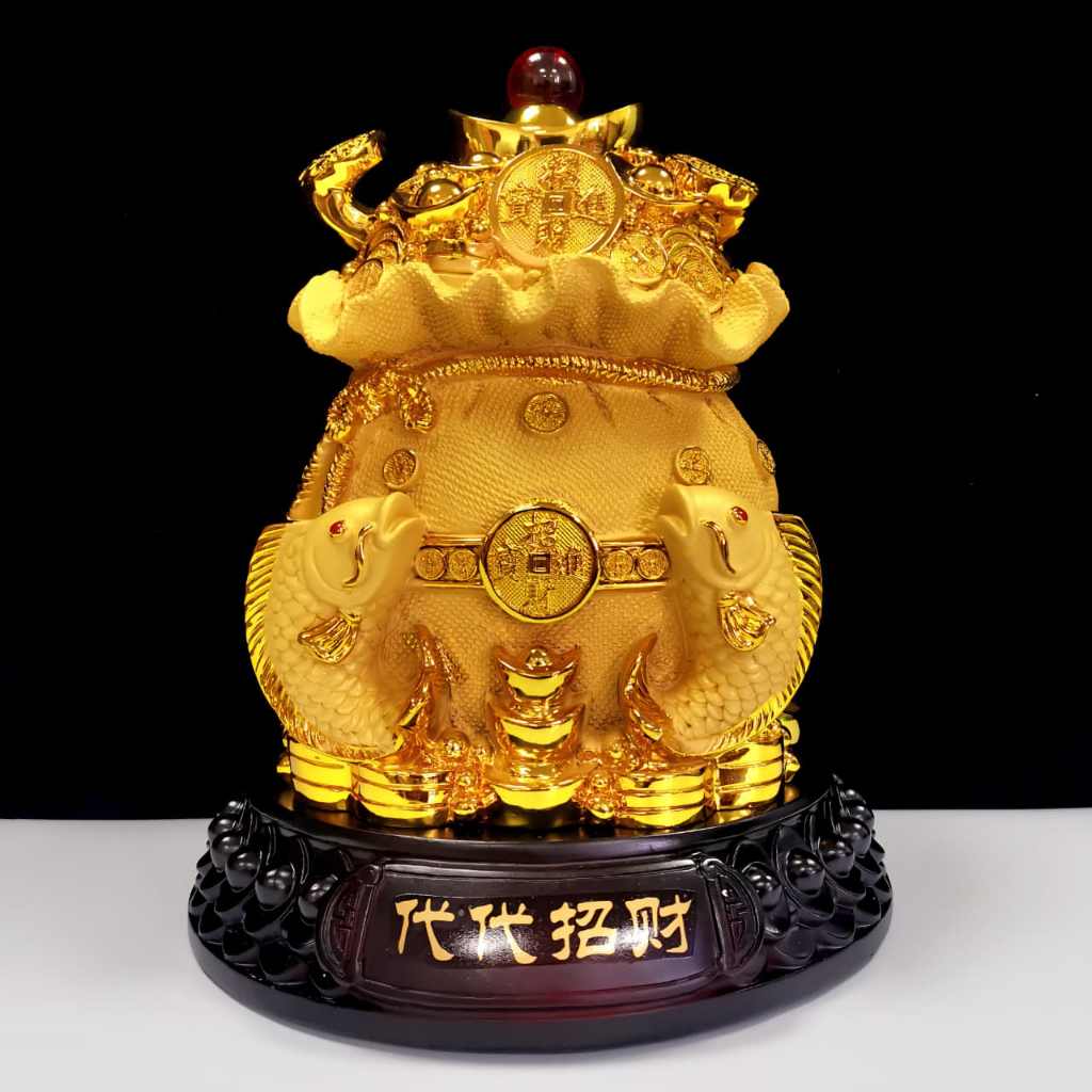 26Cm KYB26 Patung Pajangan Ikan Mas Koi Ruyi Fengshui Kantong Uang Duit Hoki Rejeki Koi Yuanbao Susu