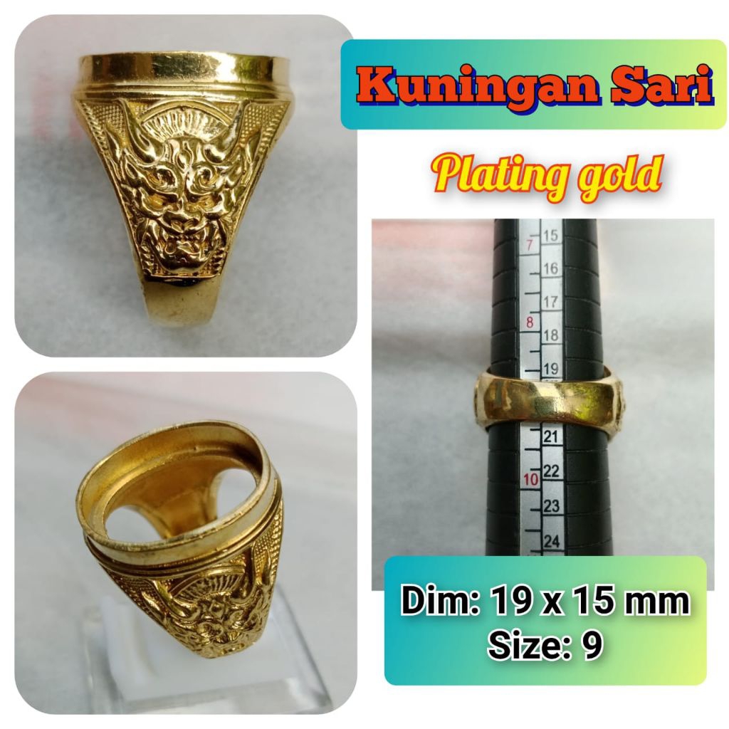 ring emban batu akik dan permata kuningan.07