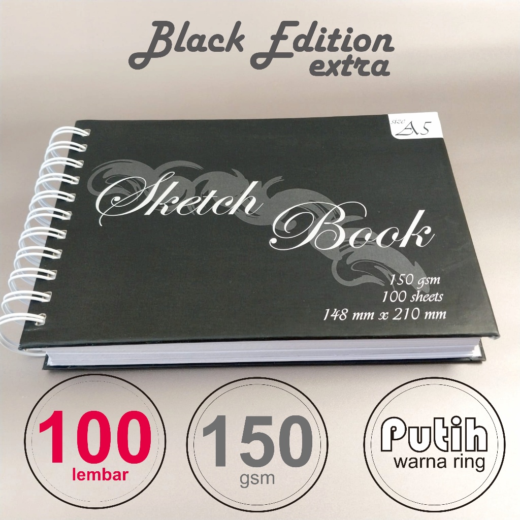 

Sketchbook Black Edition Xtra Ukuran A5 /A4 / A3 I Marker Pad | 100 Lembar I Hardcover Depan Belakang I 150gsm