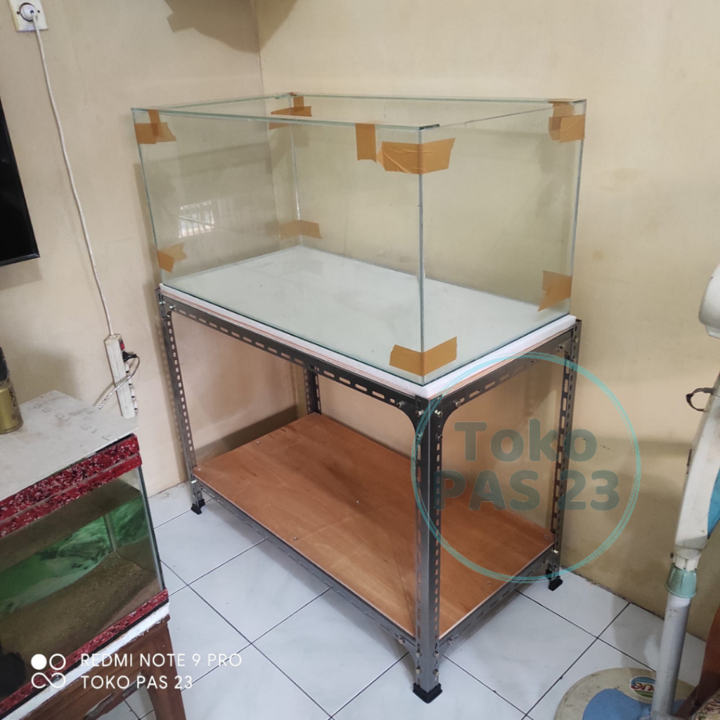 Rak Aquarium Besi Siku Lubang 2 Susun / Tingkat Lebar 50cm Besi 2mm Warna Hammertone | Rak Serbaguna
