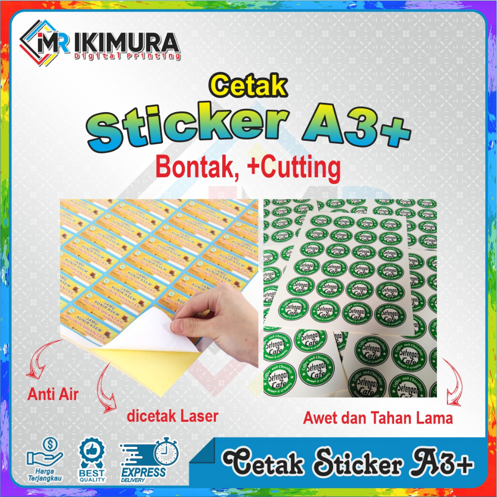 

Cetak dan Cutting Sticker Label A3+ Chromo / Bontak Custom Murah