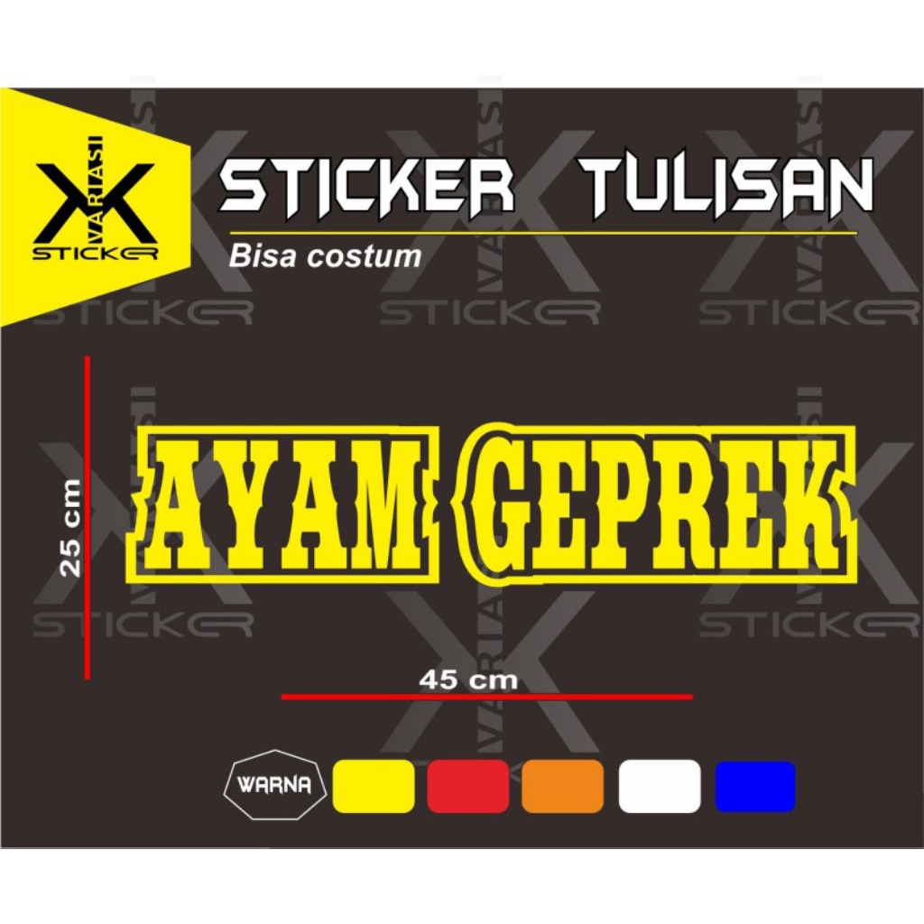 

sticker cutting tulisan ayam geprek, ukuran 25 x 45