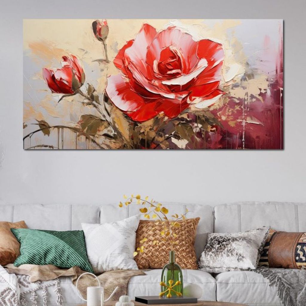 Lukisan bunga mawar merah texture abstrak minimalis aesthetic