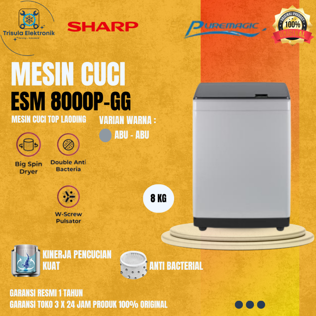 Sharp ESM 8000P GG Mesin Cuci Top Loading