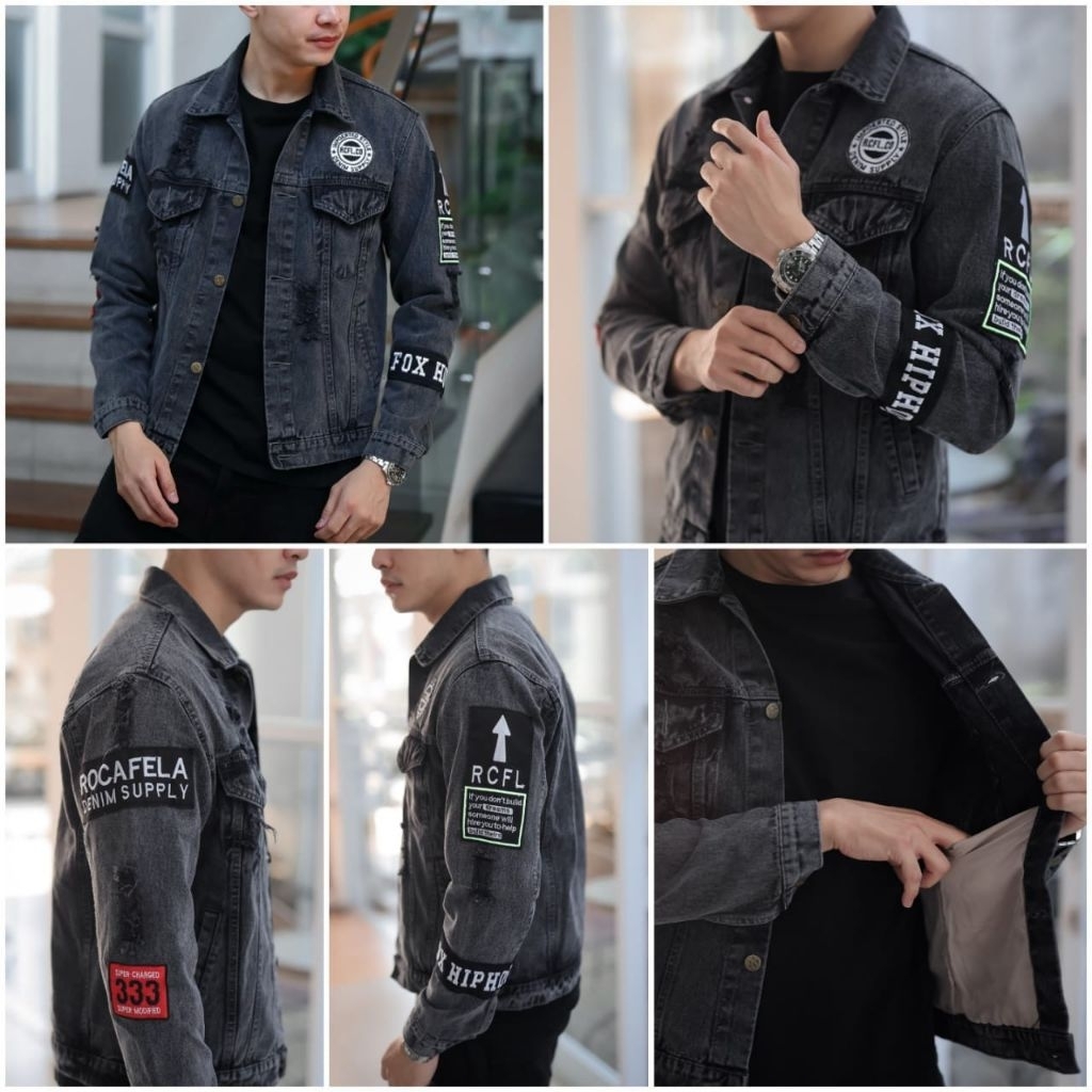 TAKAO- Jaket Jeans HipHop Denim Pria - Jaket Pria Rocafela Terbaru - Jeans Denim Pria