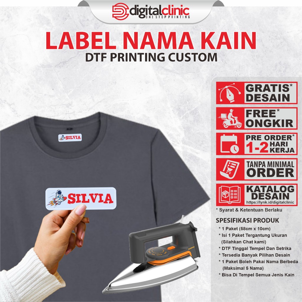 

Stiker Label Nama Sablon Baju Custom Nama Label Printing Kain