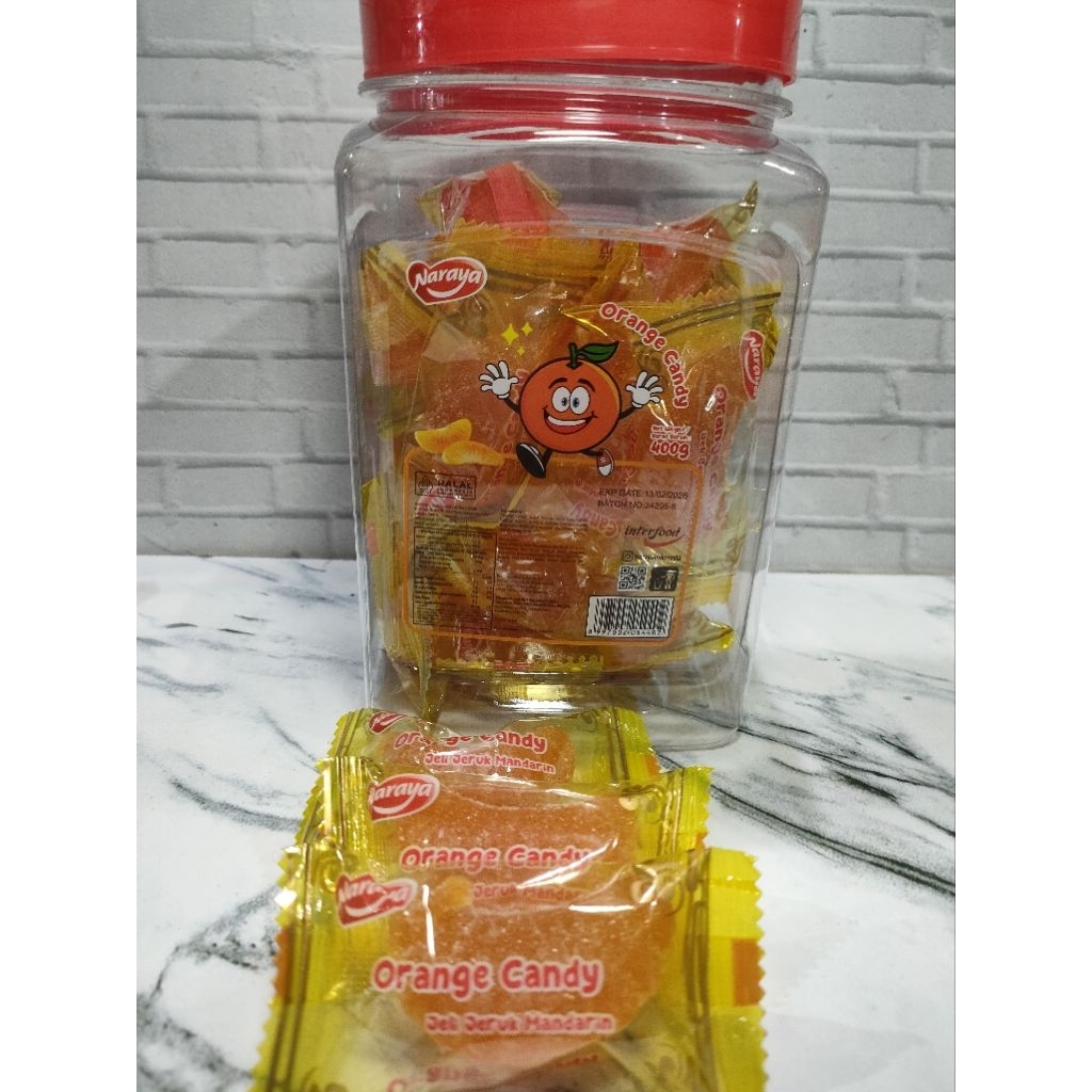 

Naraya Orange Candy 400 g | Kembang Gula Lunak Jeli rasa Jeruk Toples
