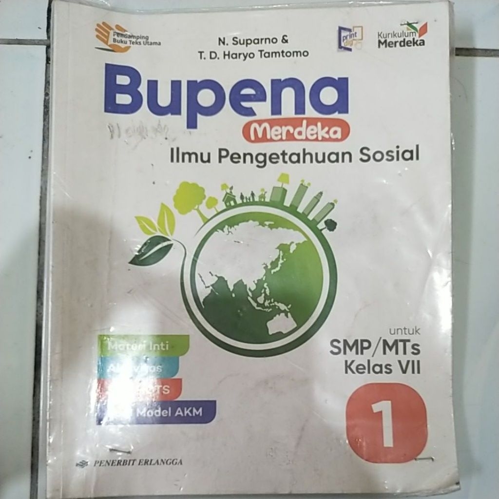 Bupena IPS SMP Kelas 7 (1 SMP) Kurikulum Merdeka ( Buku Bekas) Penerbit Erlangga