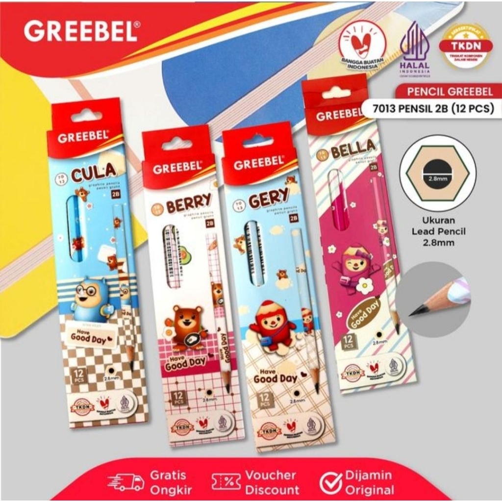 

Greebel Graphite Pencil 2B 7013 mascot isi 12 batang