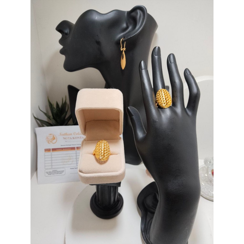 Cincin Dubai Model Oval Lapis Emas Muda 4gram Free Kotak Cincin Fashion Mirip Emas 24k