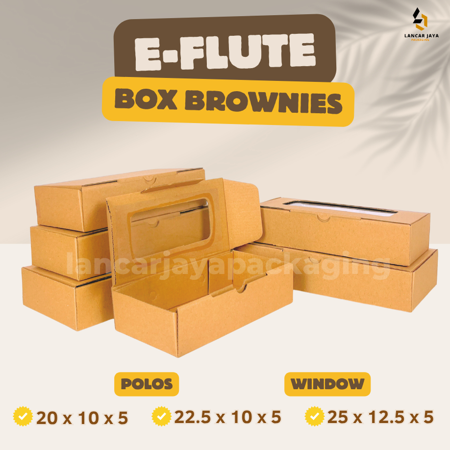 

E-Flute Box Brownies Polos Window Kardus Packaging Kue Snack Souvenir 20x10x5 22.5x10x5 25x12.5x5 cm