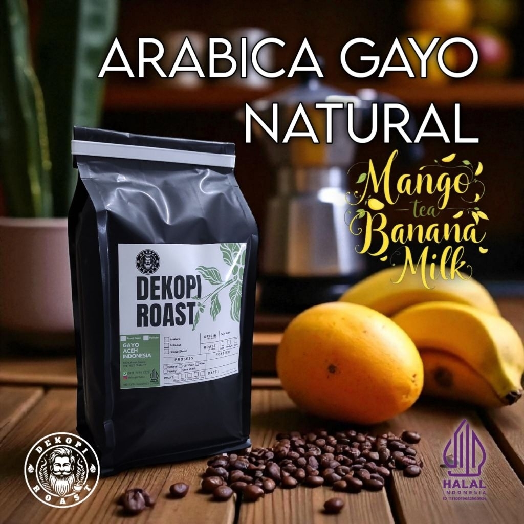 

Kopi Arabika Natural Mango Tea Asli Gayo Aceh Biji | Bubuk 100gr | 200gr Arabica Coffee Bean Coffee Roasted Bean Dekopiroast
