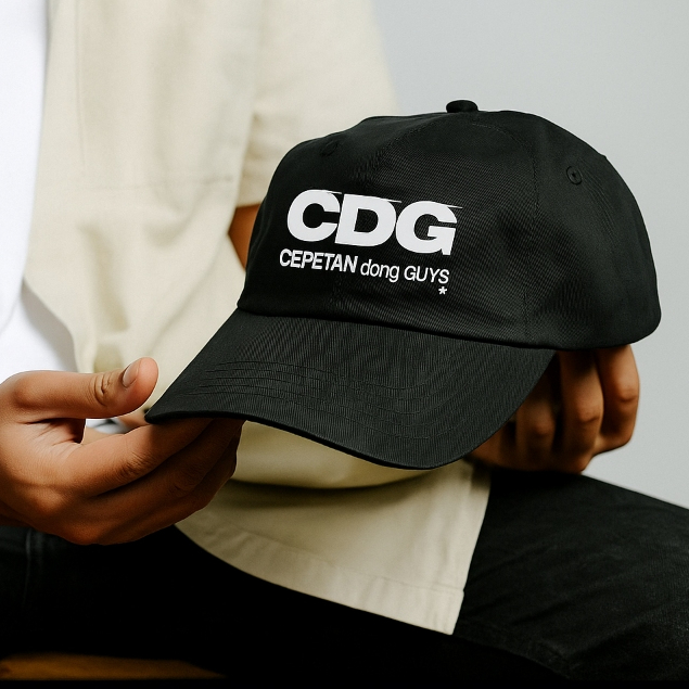 Topi Baseball Warna Hitam Simpel Motif Detail Bordir Unisex CDG