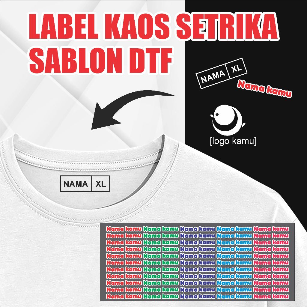 

LABEL SETRIKA CUSTOM || NAMA KAMU, LOGO KAMU, LABEL LAINNYA || LABEL SETRIKA SABLON DTF KUALITAS TERBAIK