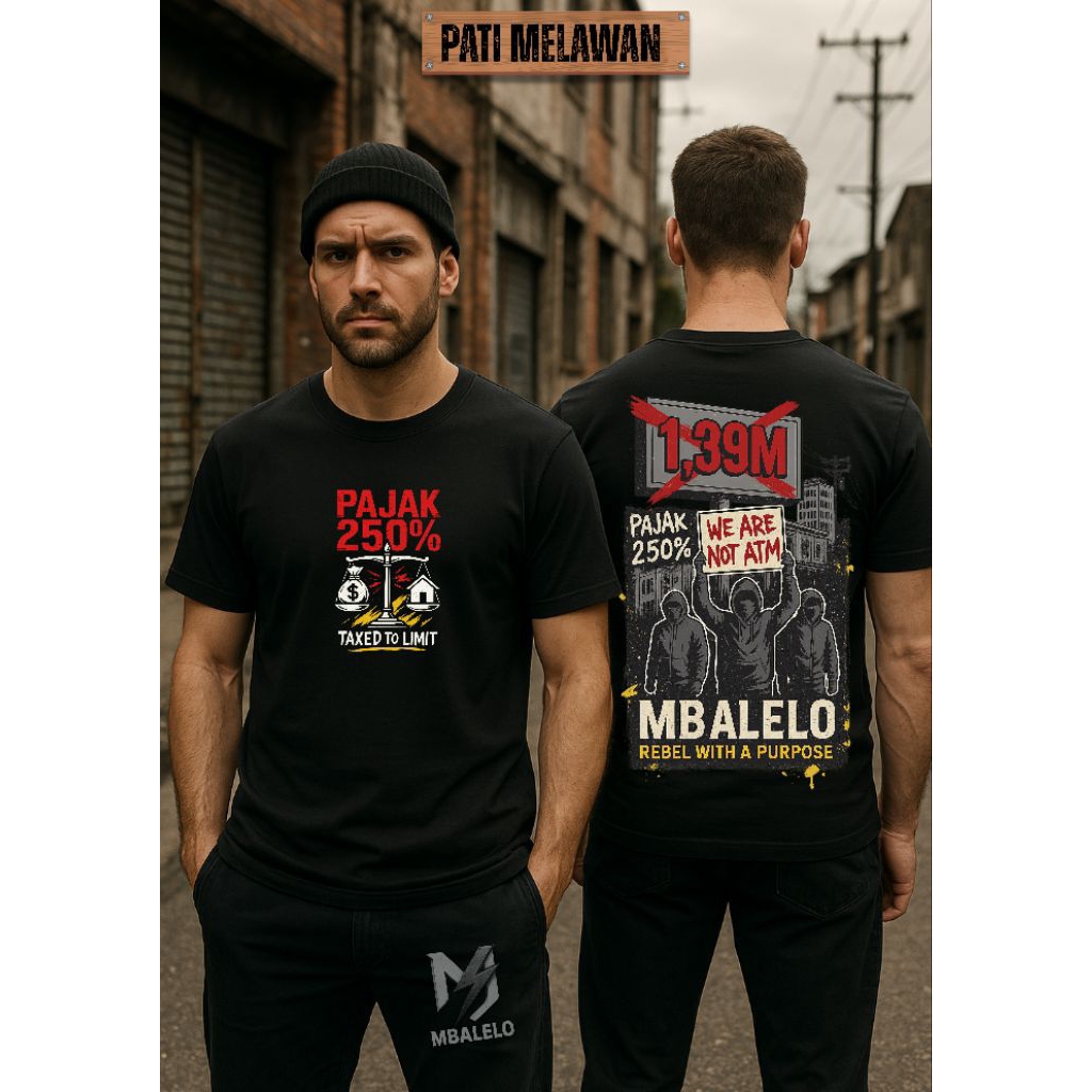 Kaos Pria Pati Melawan Pajak 250% T-shirt Distro Mbalelo Kaos Kekinian Kata-kata Keren Kaos Hitam Ob