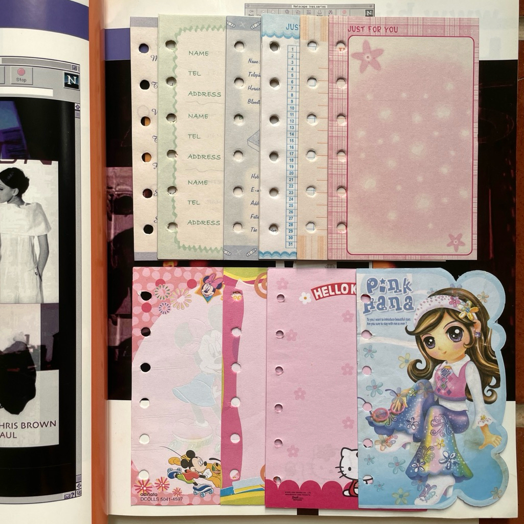 [TAKE ALL 48 PCS] Isi Orji Binder Loose Leaf B7 - Dadi Hello Kitty, Disney Adinata Mickey Mouse, Pin
