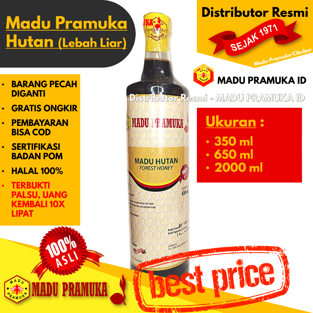 

Madu Pramuka HUTAN (Lebah Liar) 350 ML 650 ML 2000 ML 2 L Liter Curah - Asli Original Alami Murni Murah - Resmi Official Store Star Seller