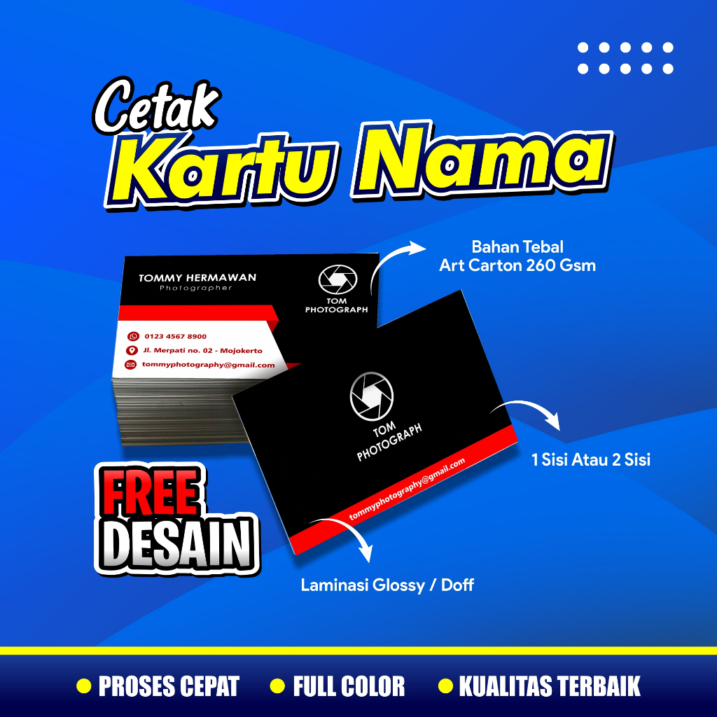 

Cetak Kartu Nama Free Design | Kartu Nama Custom Business Card 1 Box Isi 100 | Free Desain