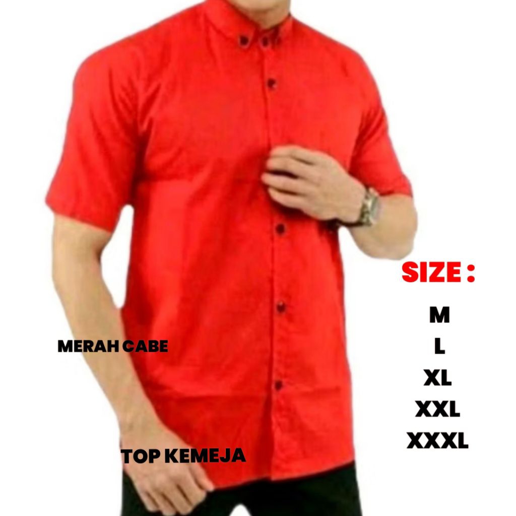 Kemeja merah cabe jumbo pria Kemeja polos big size pria banyak pilihan warna