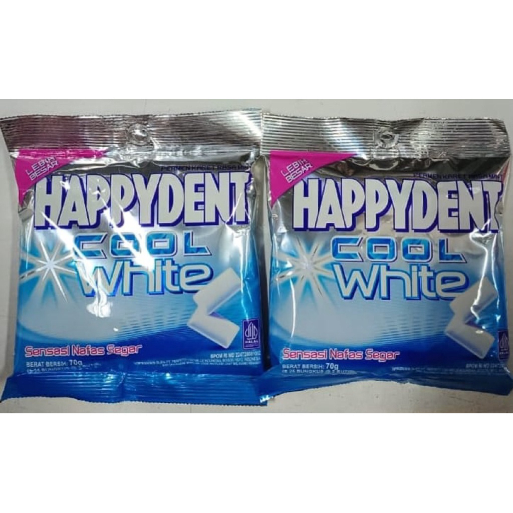 

Happydent cool white 70gr - permen karet bebas gula rasa mint ( isi ± 25 butir )
